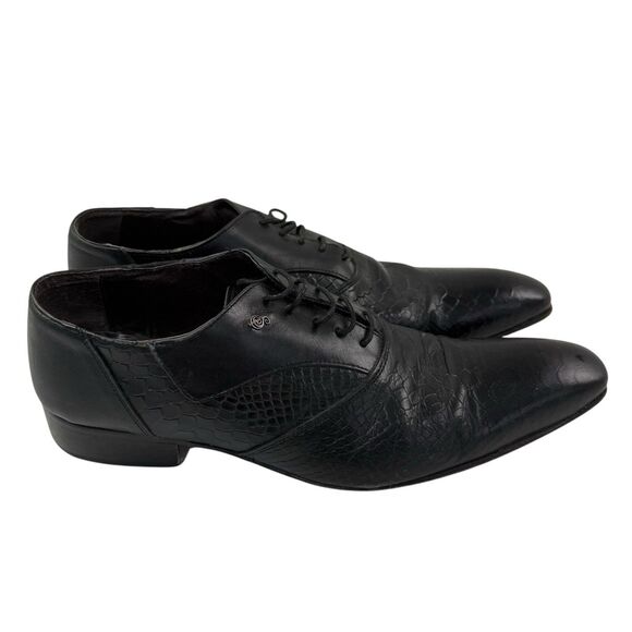 BESPOKE Black Wingtip Dress Shoes Men 44 Handmade Snakeskin Pointed Toes main image 7